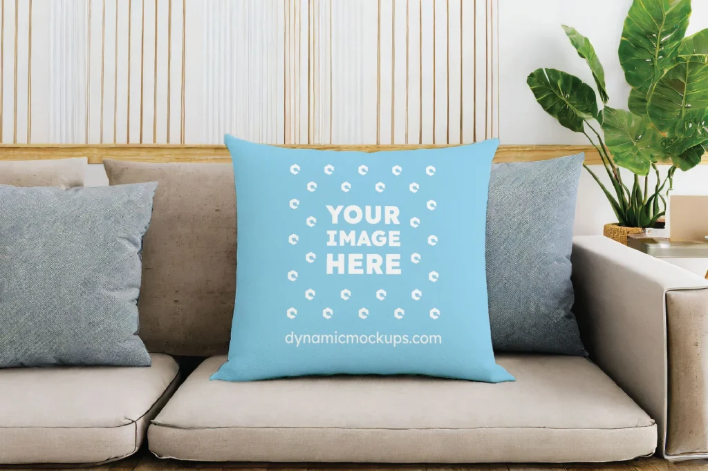 Sky Blue Square Pillow Cover Mockup Template