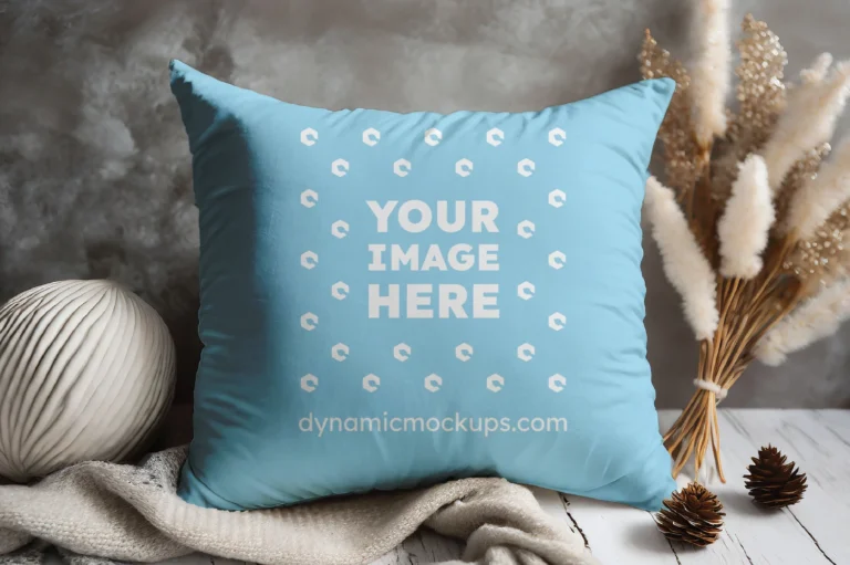 Sky Blue Square Pillow Cover Mockup Template