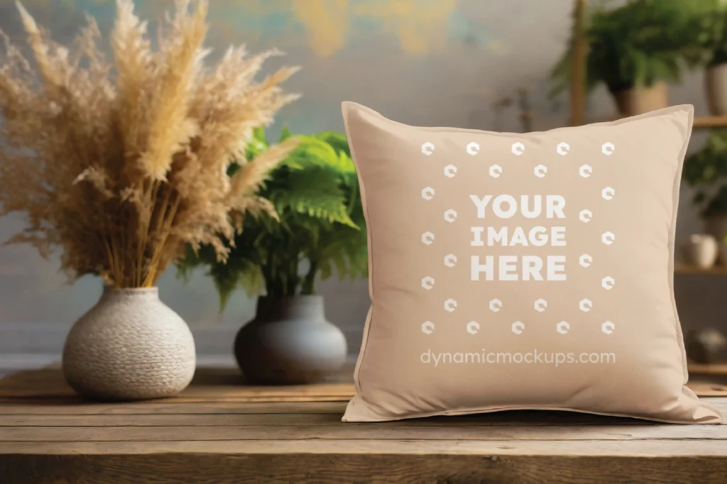 Tan Square Pillow Cover Mockup Template