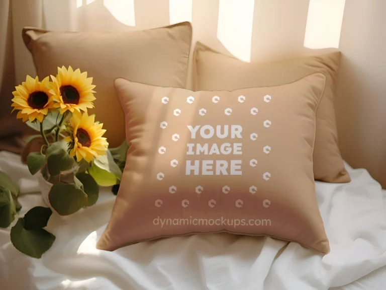 Tan Square Pillow Cover Mockup Template