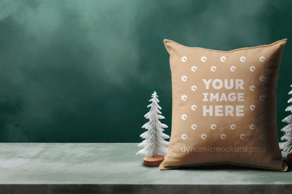 Tan Square Pillow Cover Mockup Template