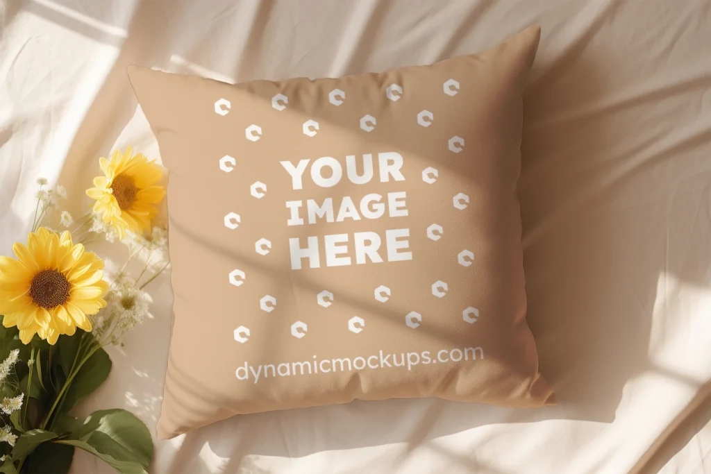 Tan Square Pillow Cover Mockup Template