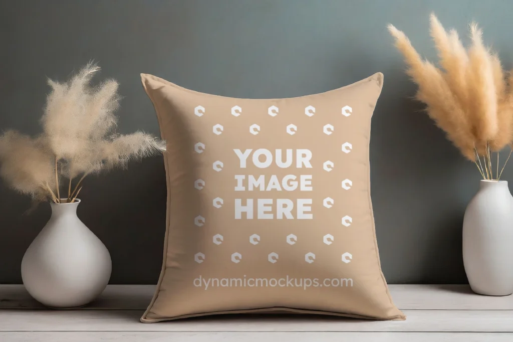 Tan Square Pillow Cover Mockup Template