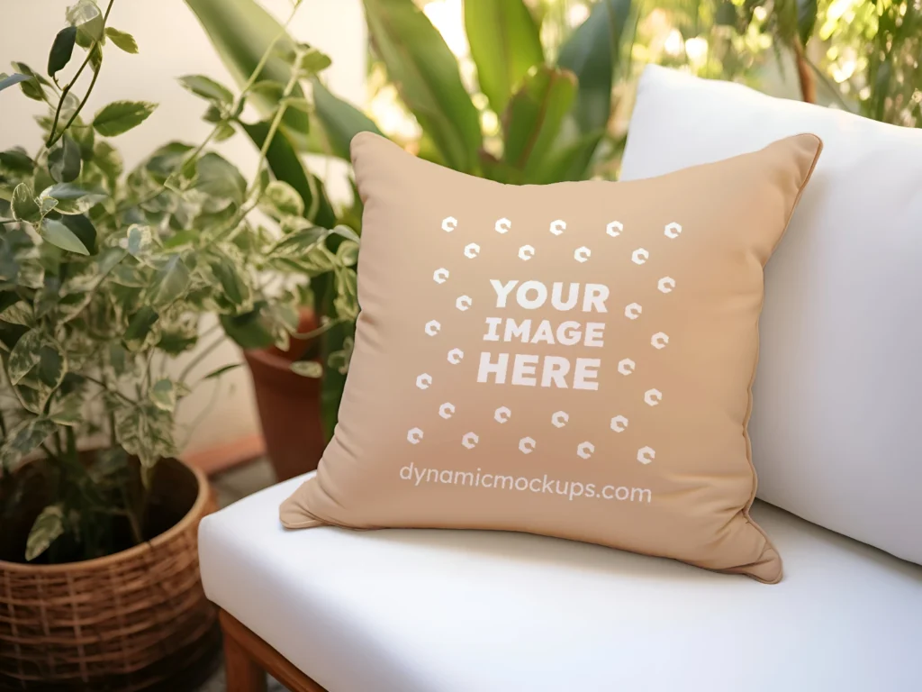 Tan Square Pillow Cover Mockup Template