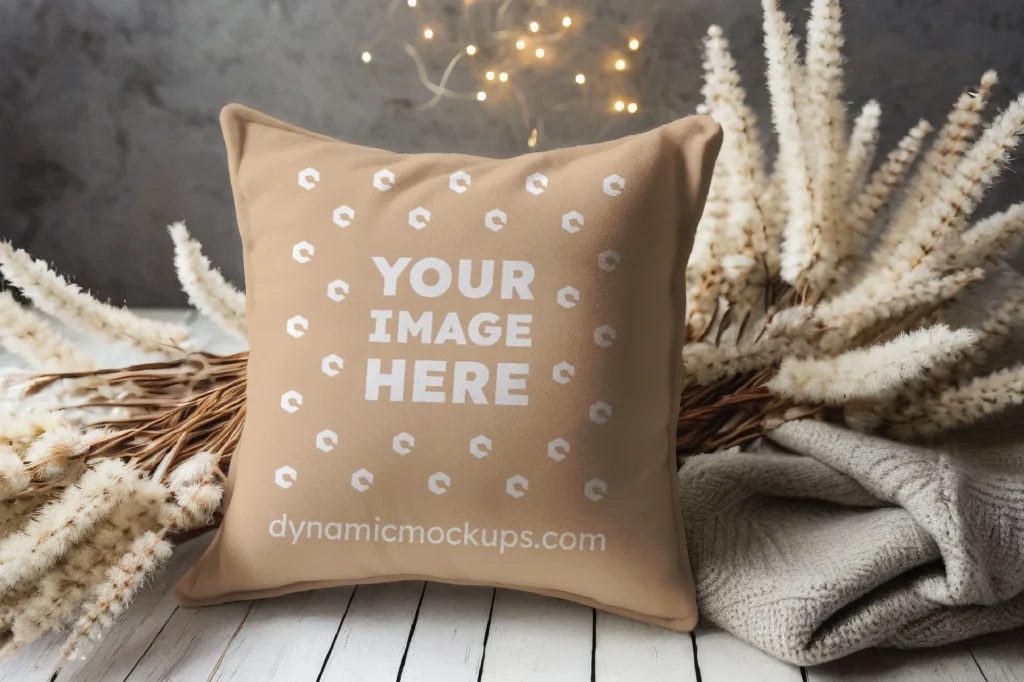 Tan Square Pillow Cover Mockup Template