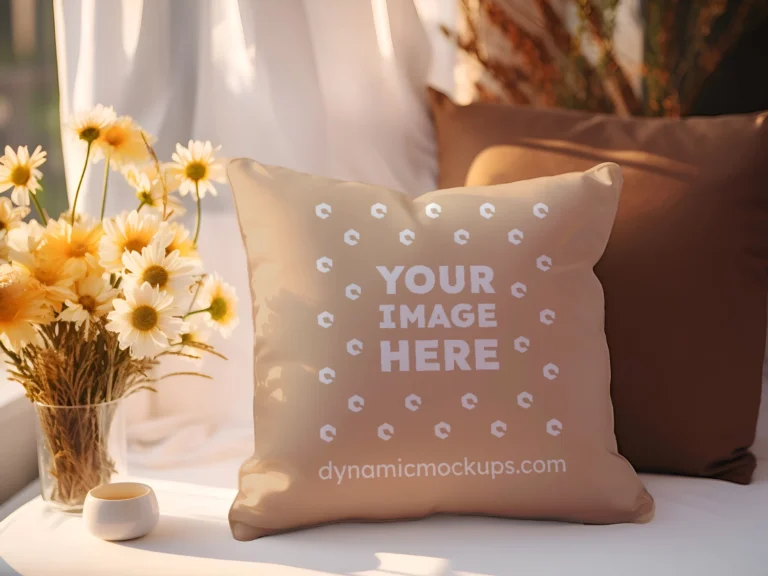 Tan Square Pillow Cover Mockup Template