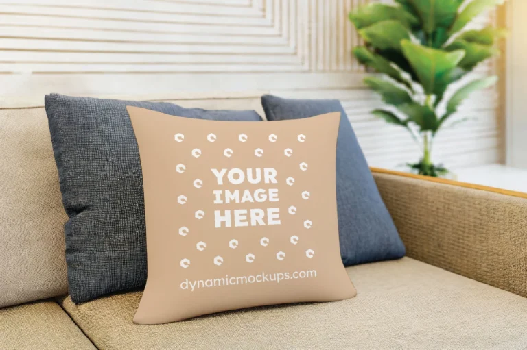 Tan Square Pillow Cover Mockup Template