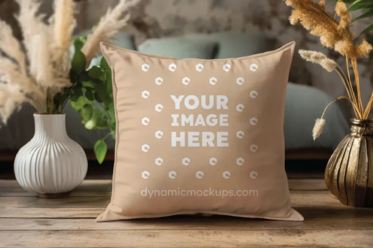 Tan Square Pillow Cover Mockup Template