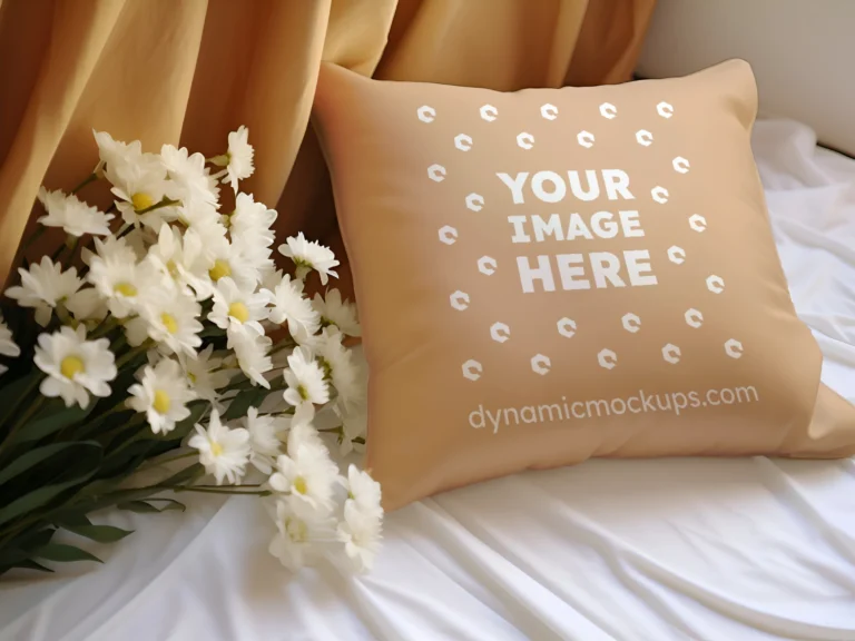 Tan Square Pillow Cover Mockup Template