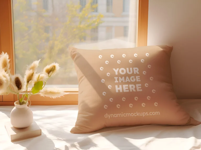 Tan Square Pillow Cover Mockup Template