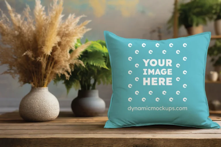 Teal Square Pillow Cover Mockup Template