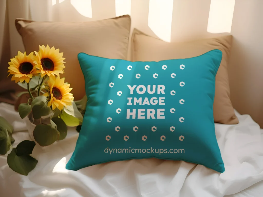 Teal Square Pillow Cover Mockup Template