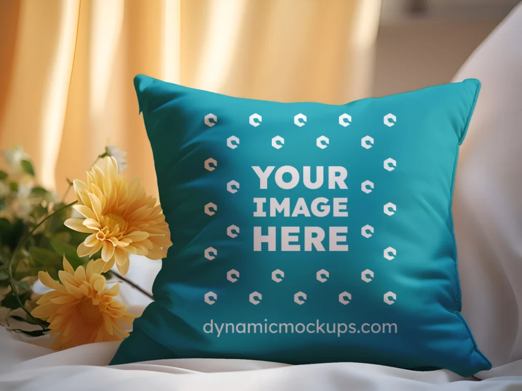 Teal Square Pillow Cover Mockup Template