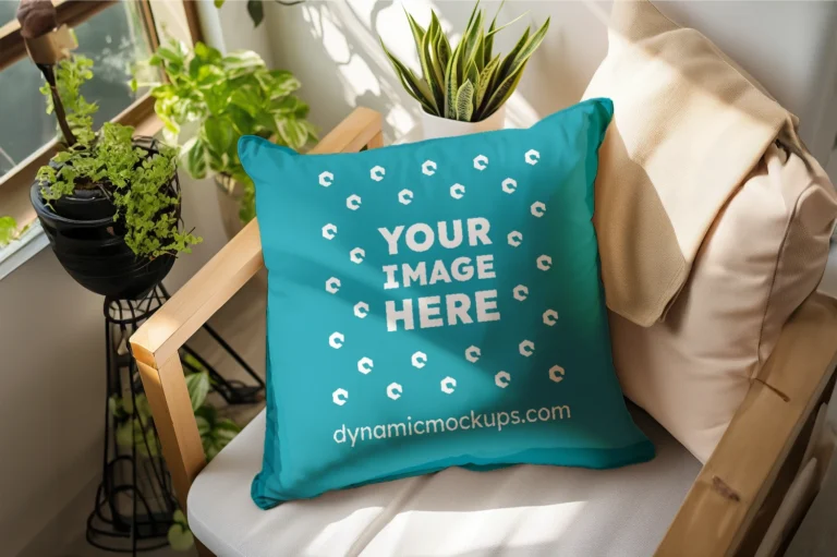 Teal Square Pillow Cover Mockup Template