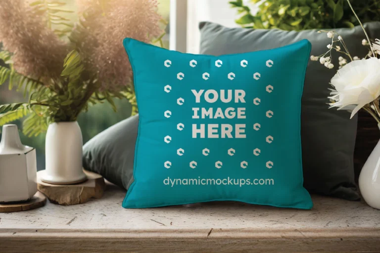 Teal Square Pillow Cover Mockup Template