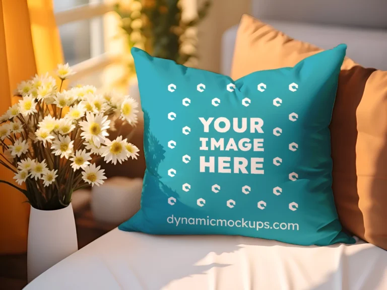 Teal Square Pillow Cover Mockup Template