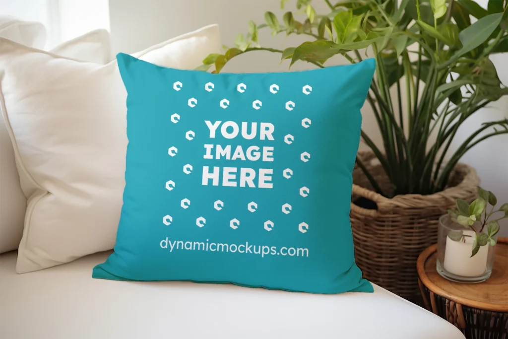 Teal Square Pillow Cover Mockup Template