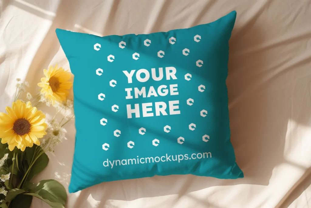 Teal Square Pillow Cover Mockup Template