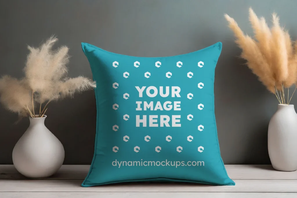 Teal Square Pillow Cover Mockup Template