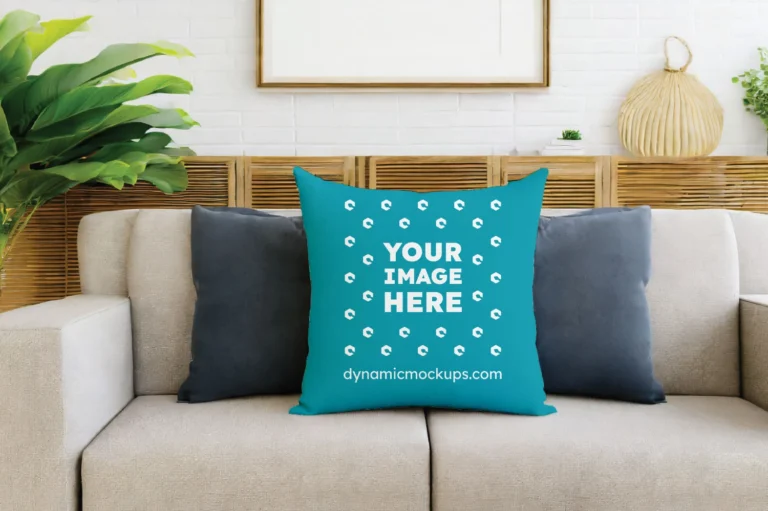 Teal Square Pillow Cover Mockup Template