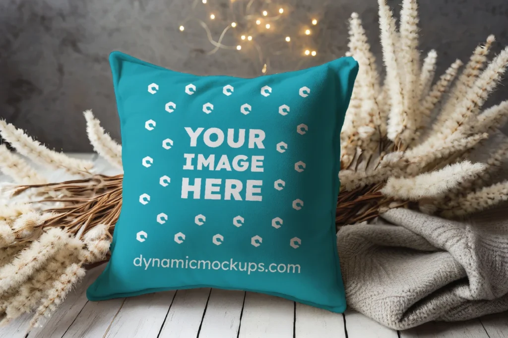 Teal Square Pillow Cover Mockup Template