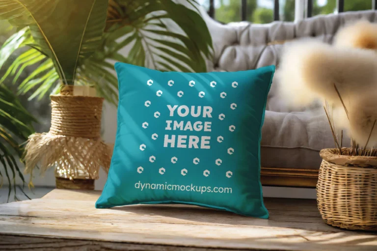 Teal Square Pillow Cover Mockup Template