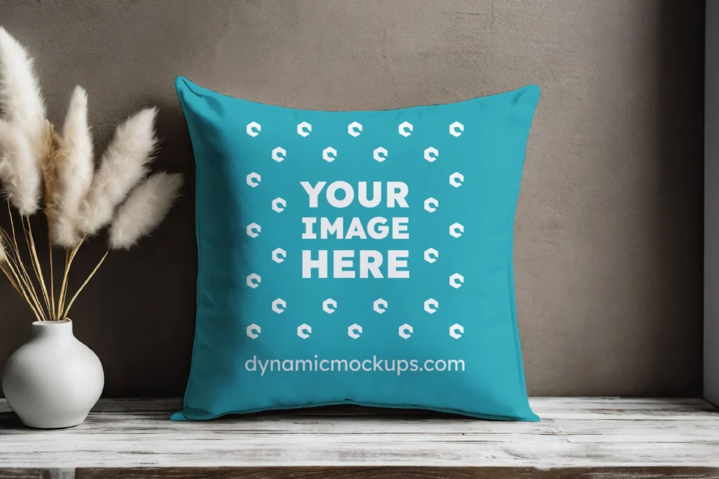 Teal Square Pillow Cover Mockup Template