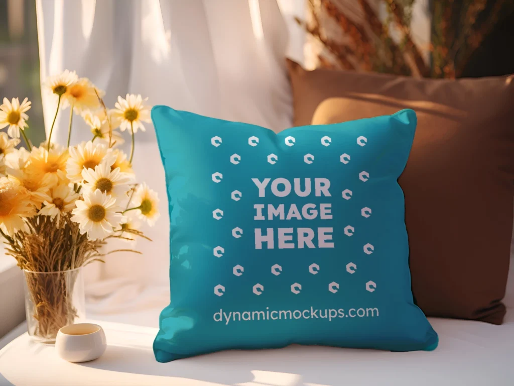 Teal Square Pillow Cover Mockup Template