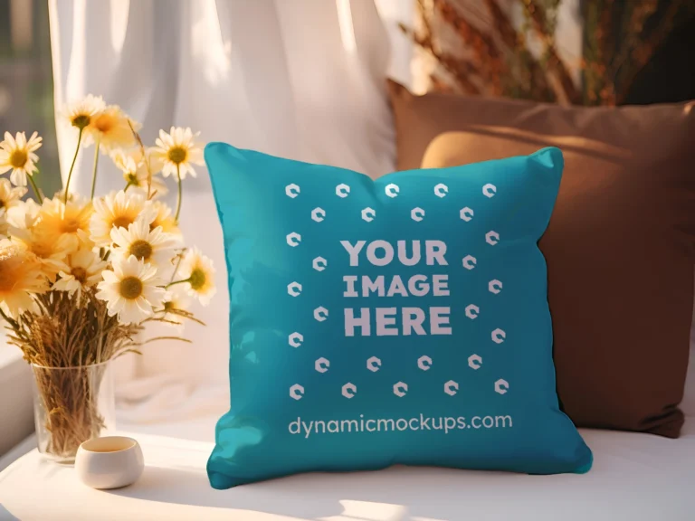 Teal Square Pillow Cover Mockup Template