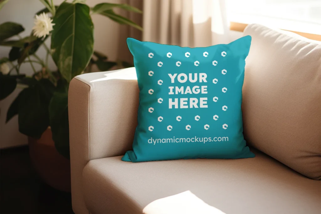 Teal Square Pillow Cover Mockup Template