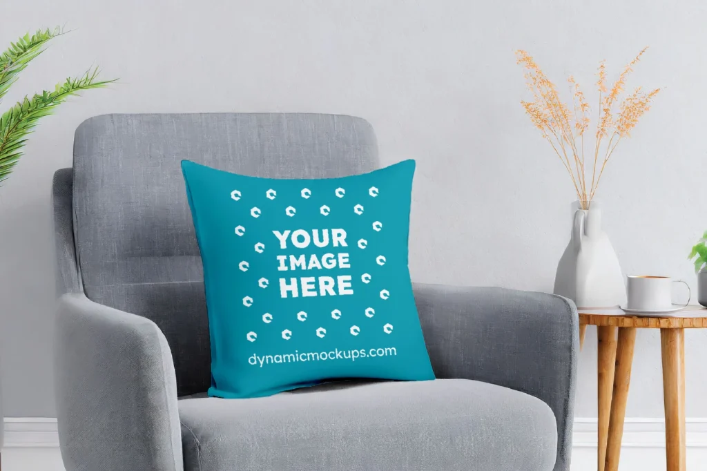 Teal Square Pillow Cover Mockup Template