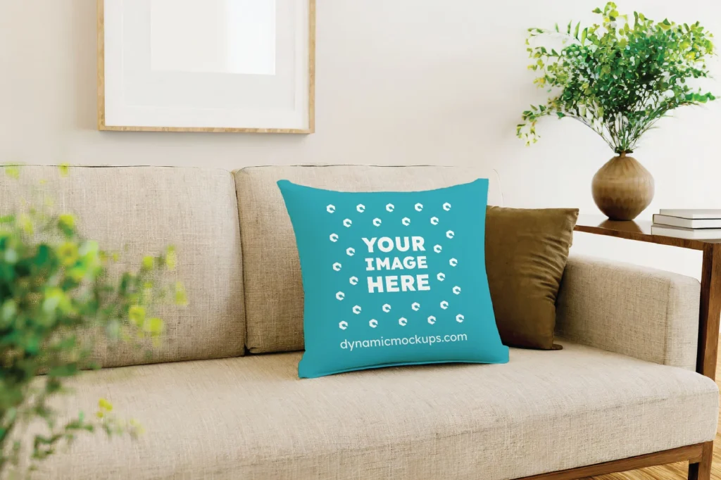 Teal Square Pillow Cover Mockup Template