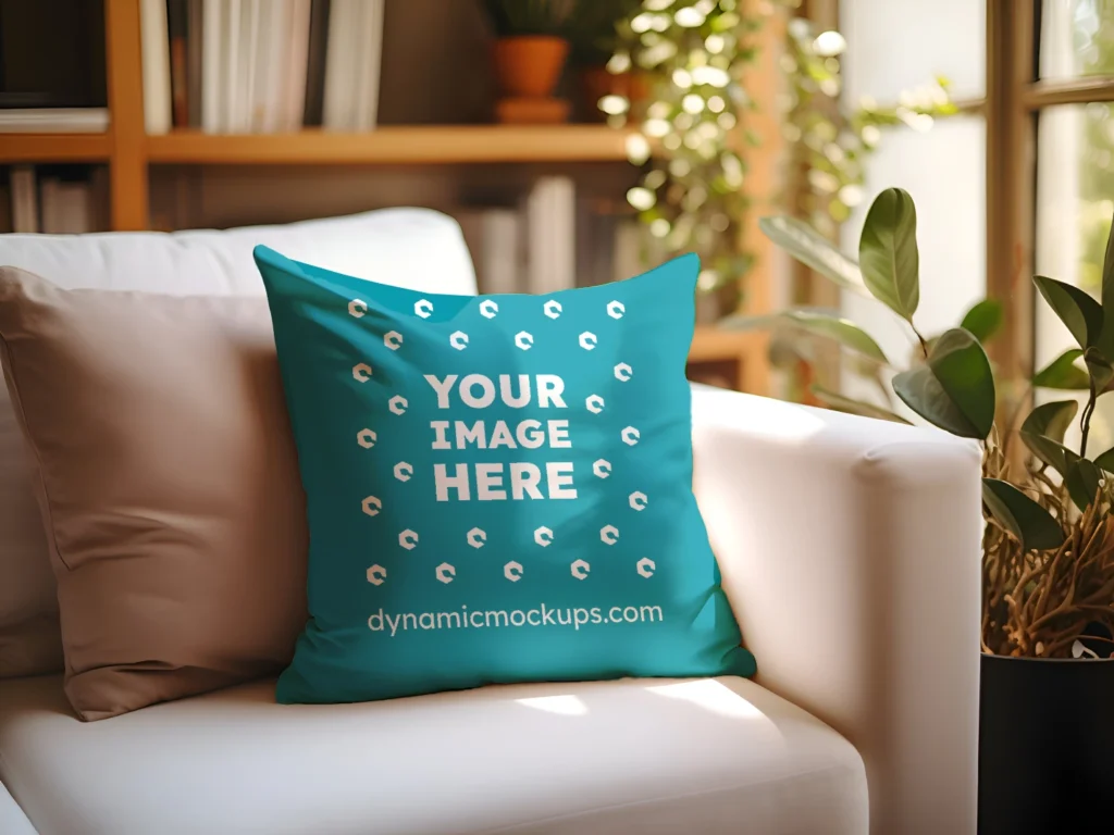 Teal Square Pillow Cover Mockup Template