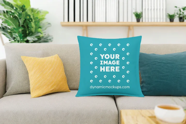 Teal Square Pillow Cover Mockup Template