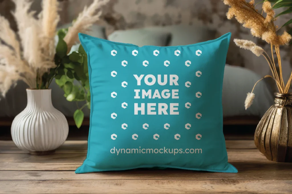 Teal Square Pillow Cover Mockup Template