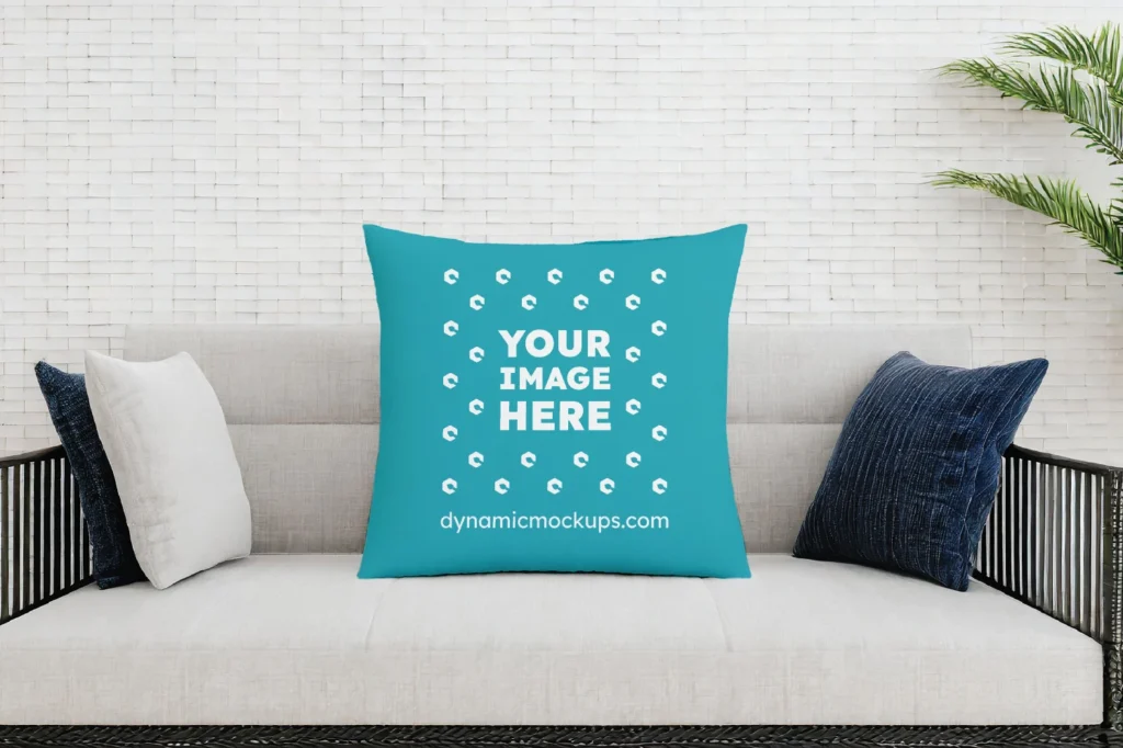 Teal Square Pillow Cover Mockup Template