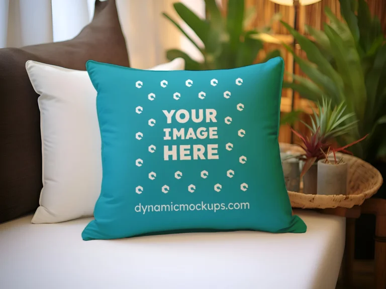 Teal Square Pillow Cover Mockup Template