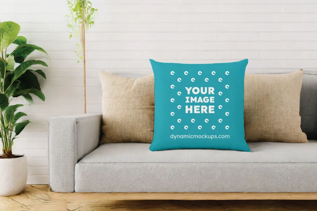 Teal Square Pillow Cover Mockup Template