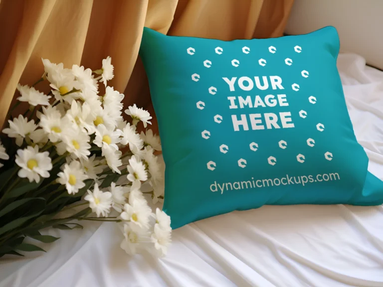 Teal Square Pillow Cover Mockup Template