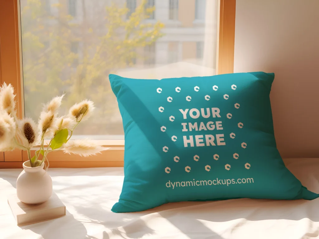 Teal Square Pillow Cover Mockup Template