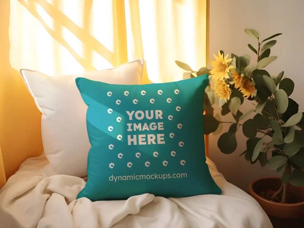 Teal Square Pillow Cover Mockup Template