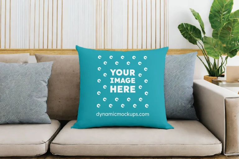 Teal Square Pillow Cover Mockup Template