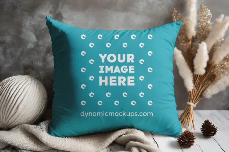 Teal Square Pillow Cover Mockup Template