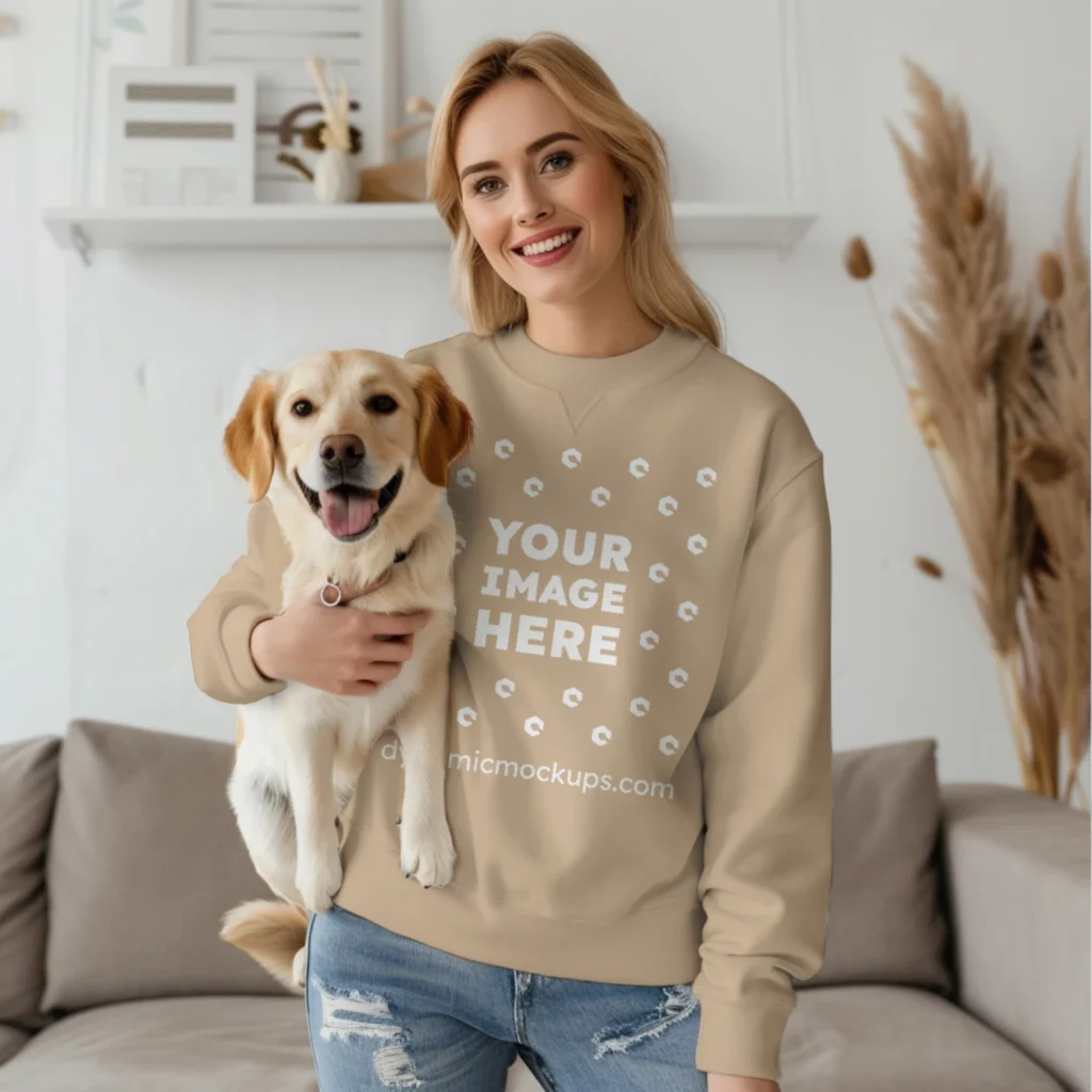 Woman Beige Sweatshirt Mockup Front View Template