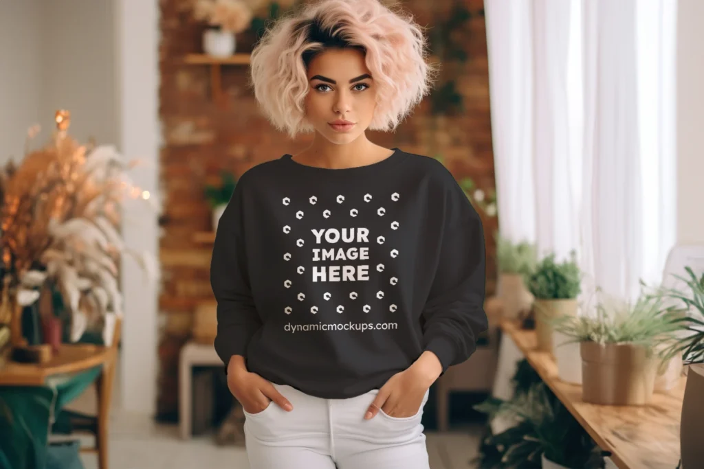 Woman Black Sweatshirt Mockup Front View Template