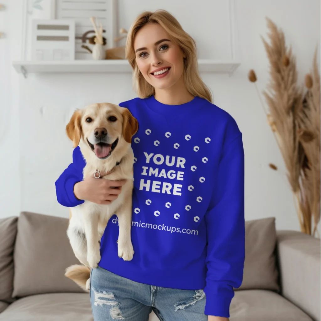 Woman Blue Sweatshirt Mockup Front View Template