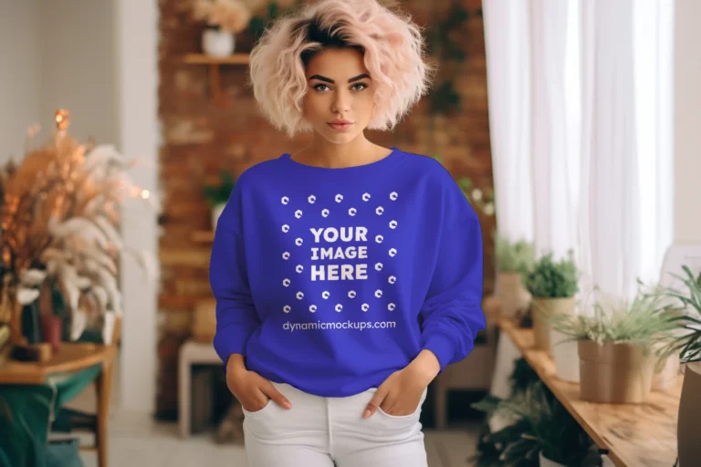 Woman Blue Sweatshirt Mockup Front View Template