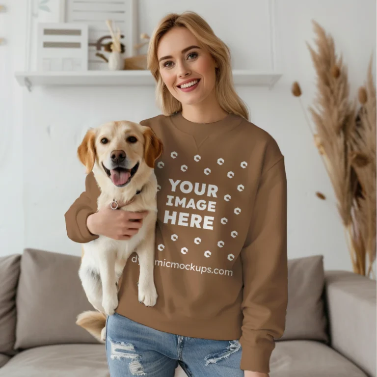 Woman Brown Sweatshirt Mockup Front View Template