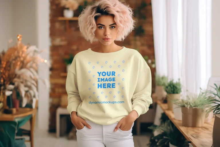 Woman Cream Sweatshirt Mockup Front View Template