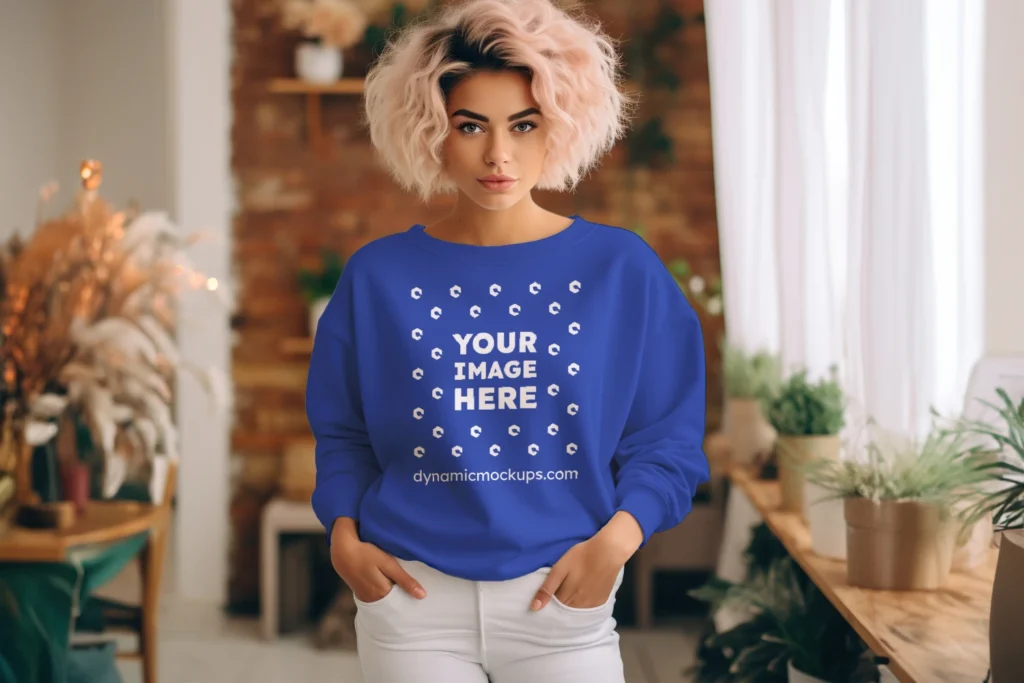 Woman Dark Blue Sweatshirt Mockup Front View Template